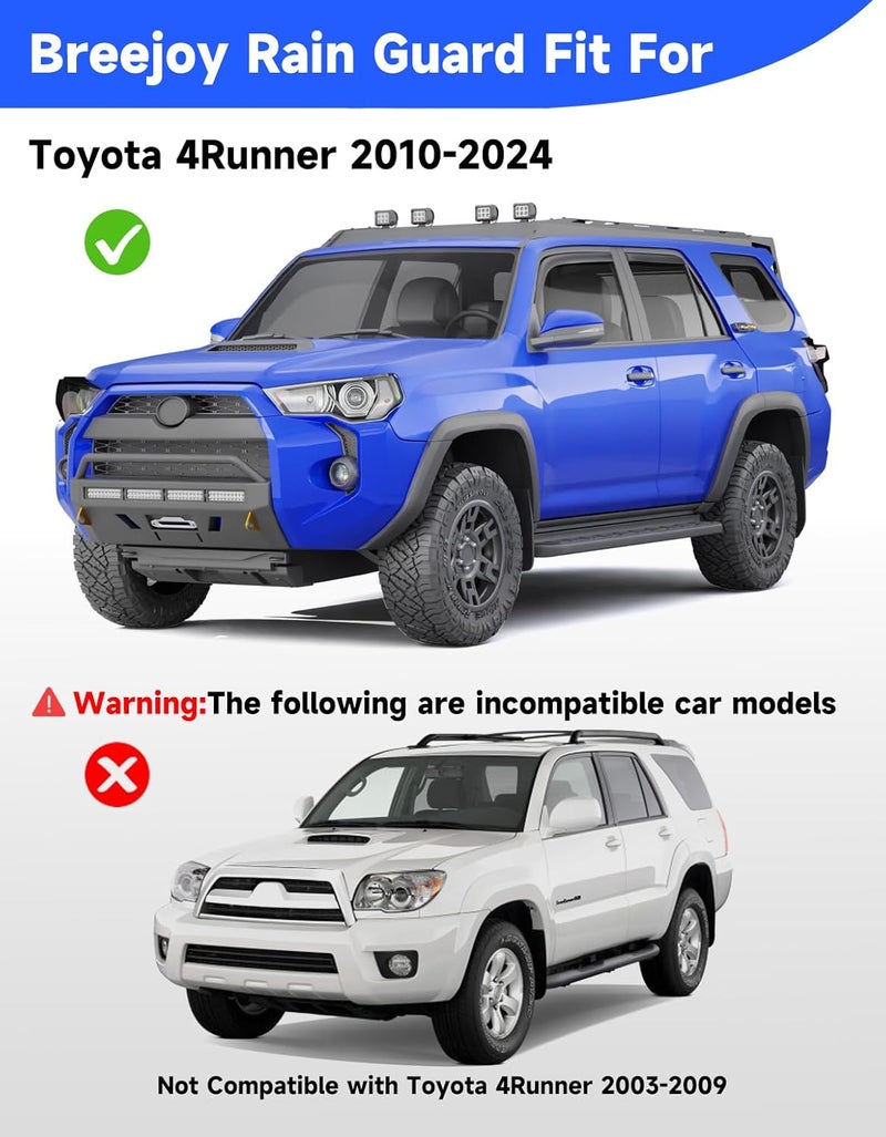 Breejoy in-Channel Extra Durable Rain Guards Fit for Toyota 4Runner 2010-2024, Window Deflectors Rain Guards Visors Vent Visors Window Deflector Vent Shades Car Accessories -4 pcs - Image 3
